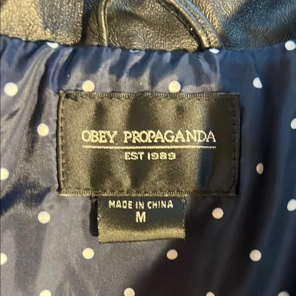 Obey Propaganda Black Leather Biker Jacket Medium
